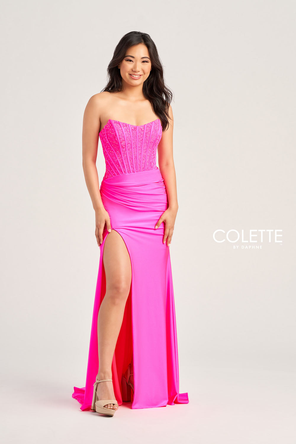 Colette CL5158 prom dress images. Colette CL5158 is available in these colors: Red, Black, Hunter, Violet, Hot Pink.