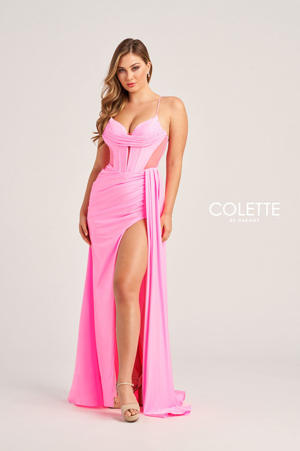 Colette CL5159 prom dress images. Colette CL5159 is available in these colors: Bubblegum, Navy Blue.