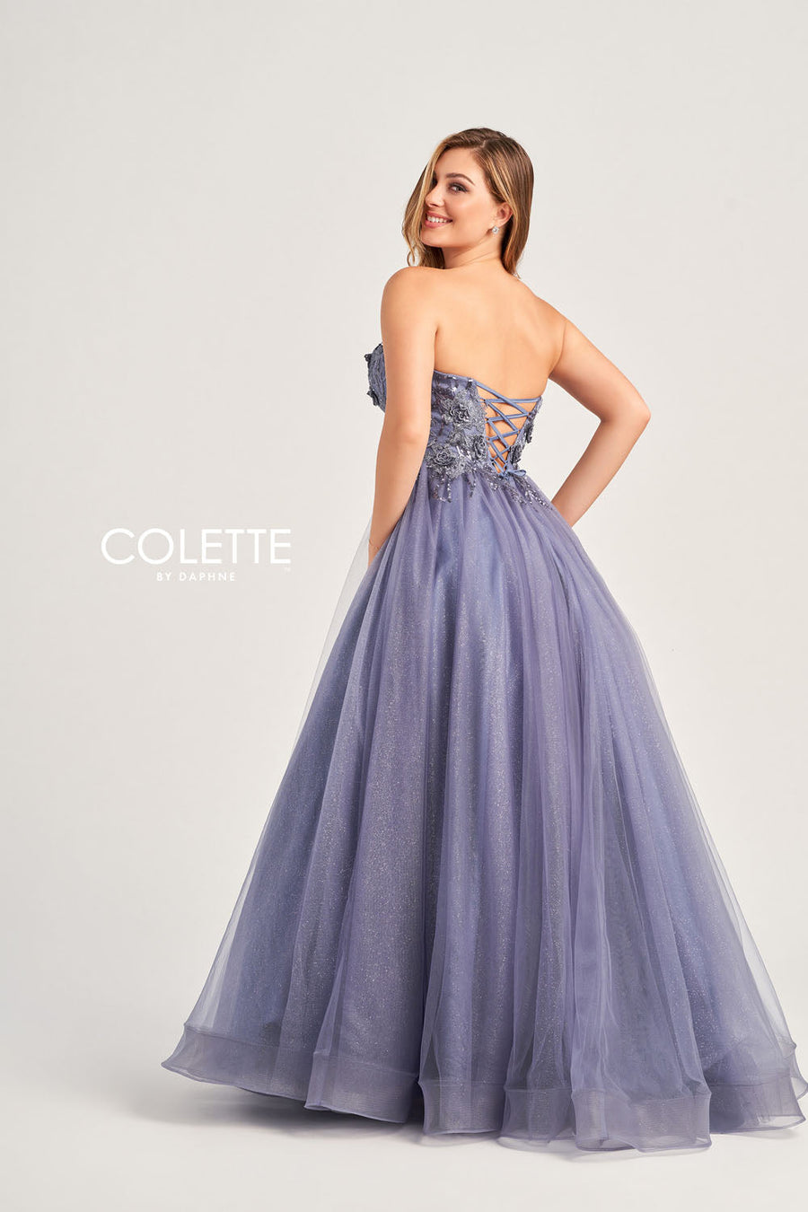Colette CL5161 prom dress images.  Colette CL5161 is available in these colors: Steel Blue, Turquoise.
