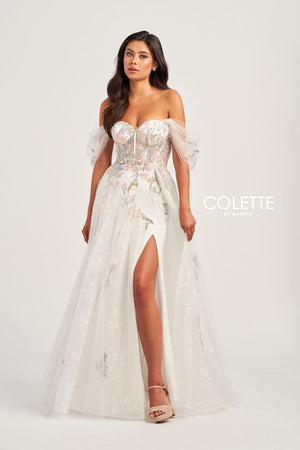 Colette CL5169 prom dress images.  Colette CL5169 is available in these colors: Platinum Multi, Diamond White Multi.