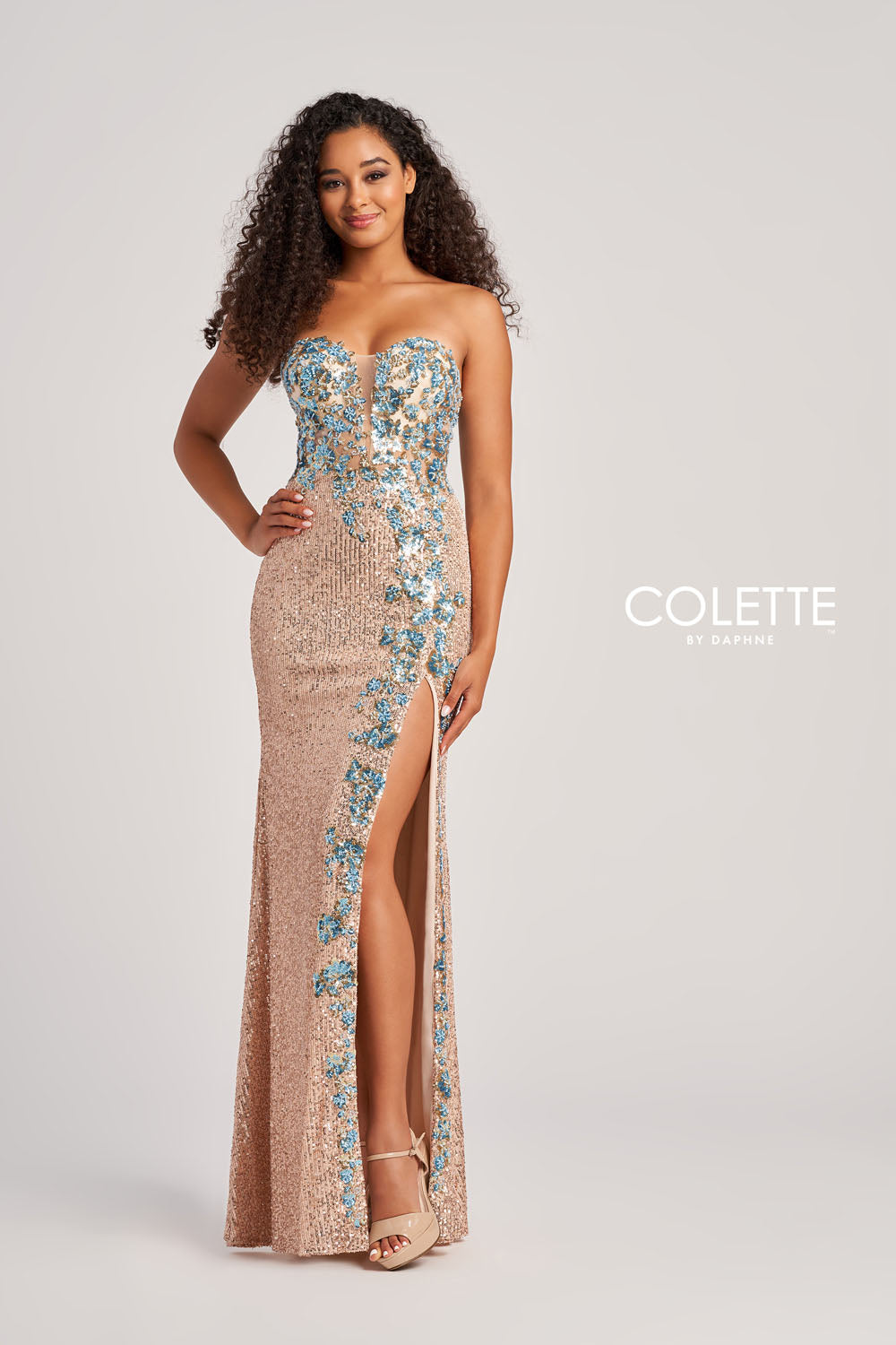 Colette CL5211 prom dress images. Colette CL5211 is available in these colors: Champagne Turquoise, Champagne Violet, Champagne Rose.