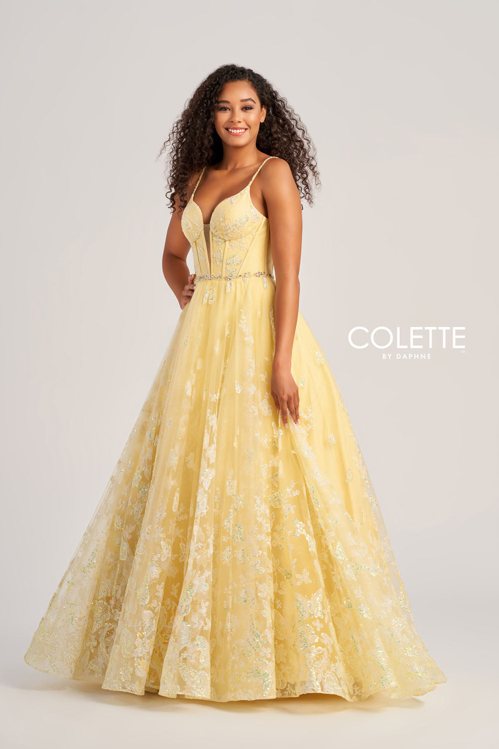 Colette CL5233 prom dress images. Colette CL5233 is available in these colors: Blue, Yellow.