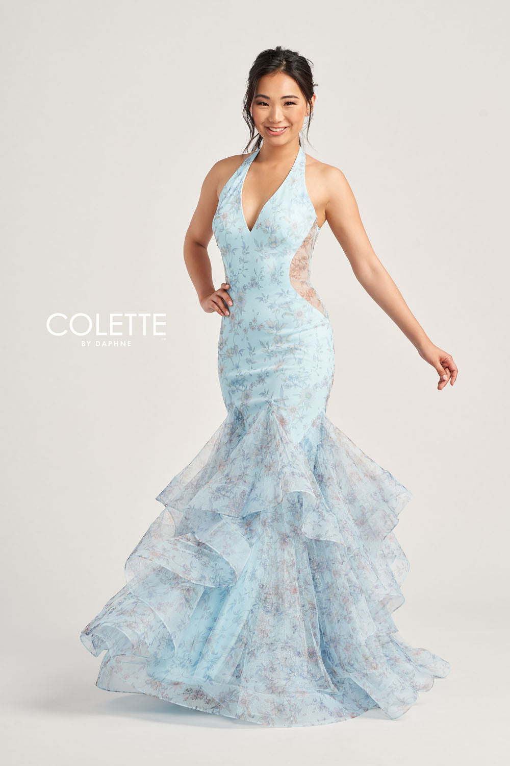 Colette CL5234 prom dress images. Colette CL5234 is available in these colors: Pink Multi, Ice Blue Multi, Light Purple Multi, Buttercup Multi.