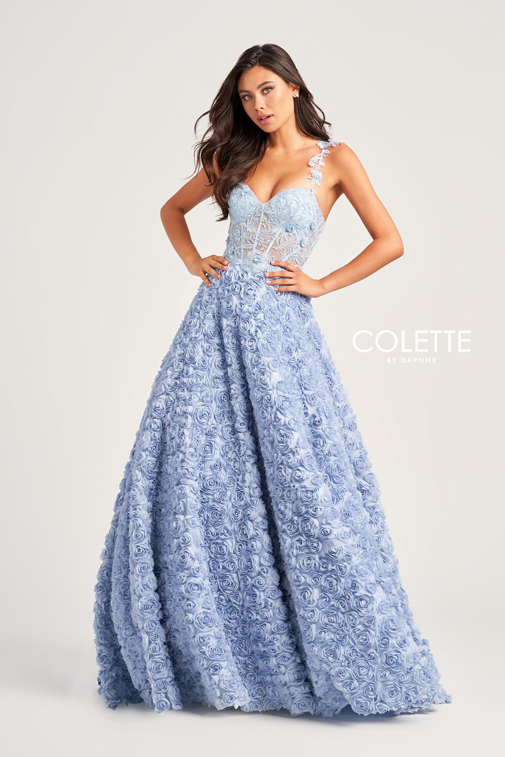 Colette CL5250 prom dress images. Colette CL5250 is available in these colors: Light Blue.