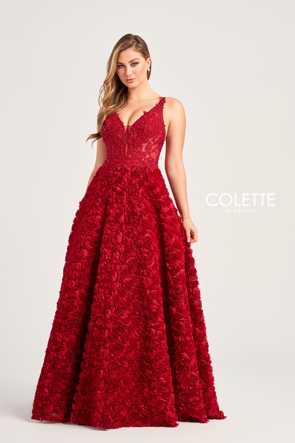 Colette CL5251 prom dress images. Colette CL5251 is available in these colors: Cranberry.