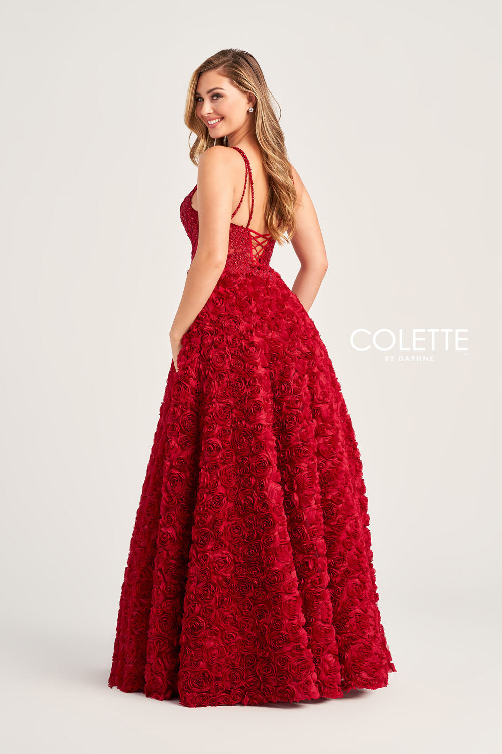 Colette CL5251 prom dress images. Colette CL5251 is available in these colors: Cranberry.
