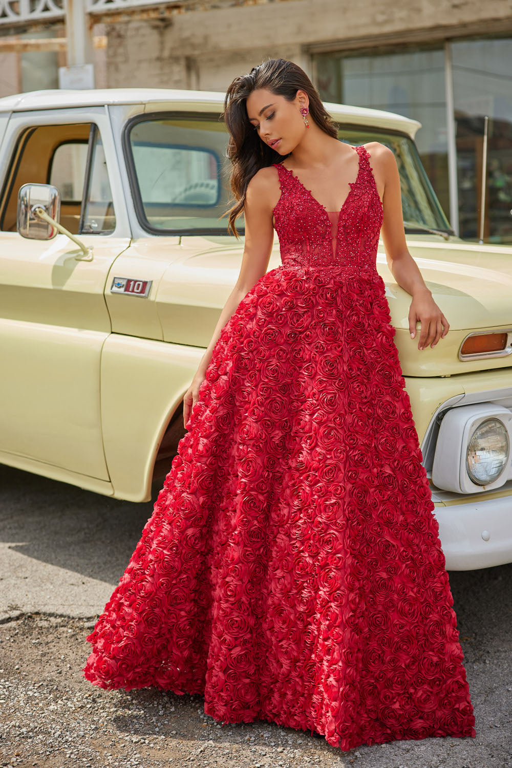 Colette CL5251 prom dress images. Colette CL5251 is available in these colors: Cranberry.