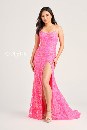 Colette CL5264 prom dress images.  Colette CL5264 is available in these colors: Turquoise, Black, Neon Pink.