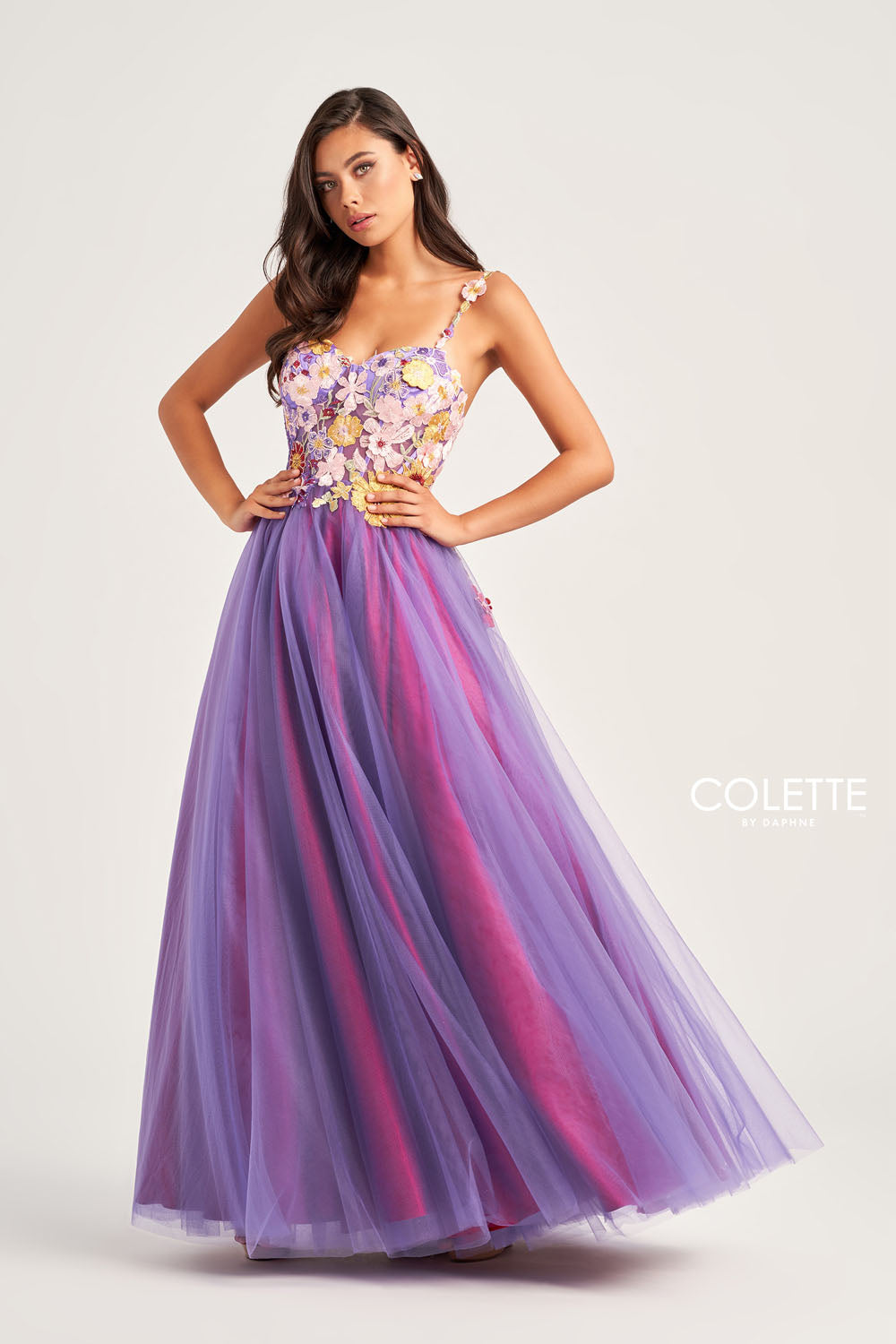 Colette CL5270 prom dress images. Colette CL5270 is available in these colors: Purple Multi.