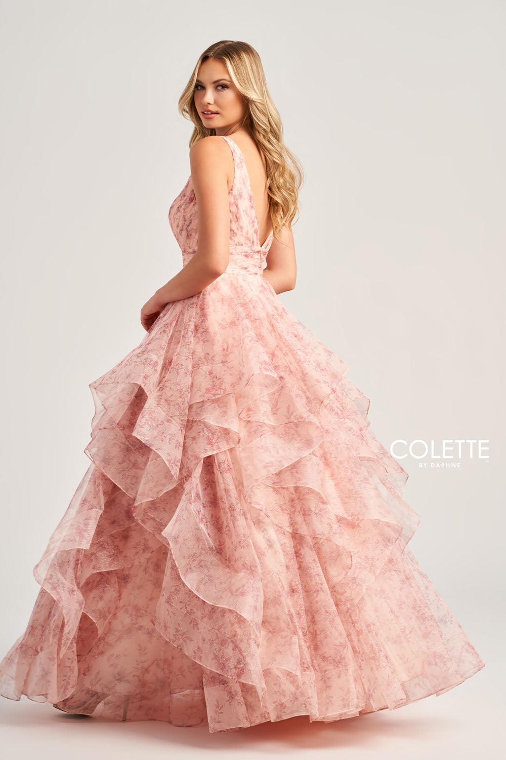 Colette CL5273 prom dress images. Colette CL5273 is available in these colors: Pink Multi, Ice Blue Multi, Light Purple Multi, Buttercup Multi.