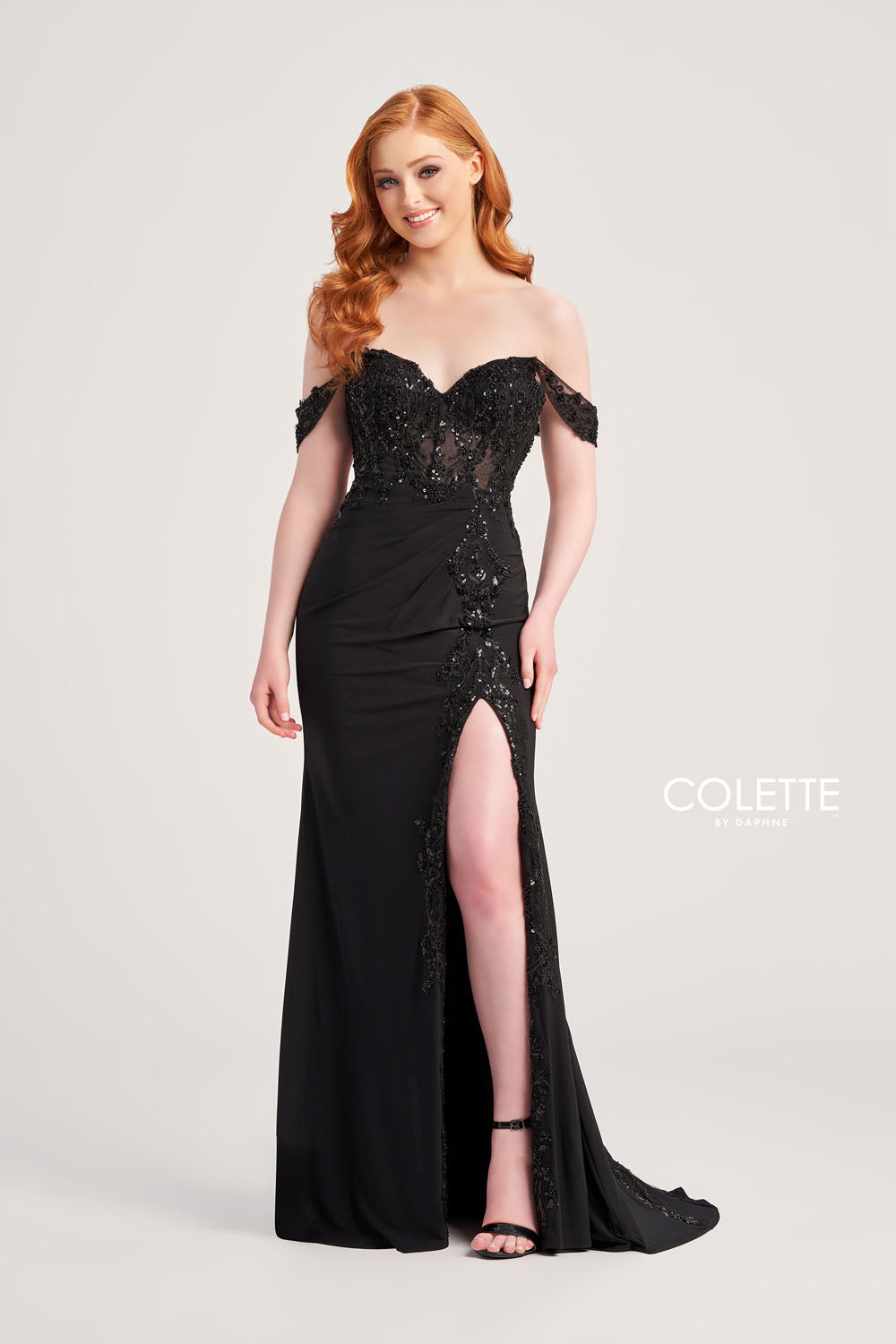 Colette CL5276 prom dress images. Colette CL5276 is available in these colors: Teal, Black.