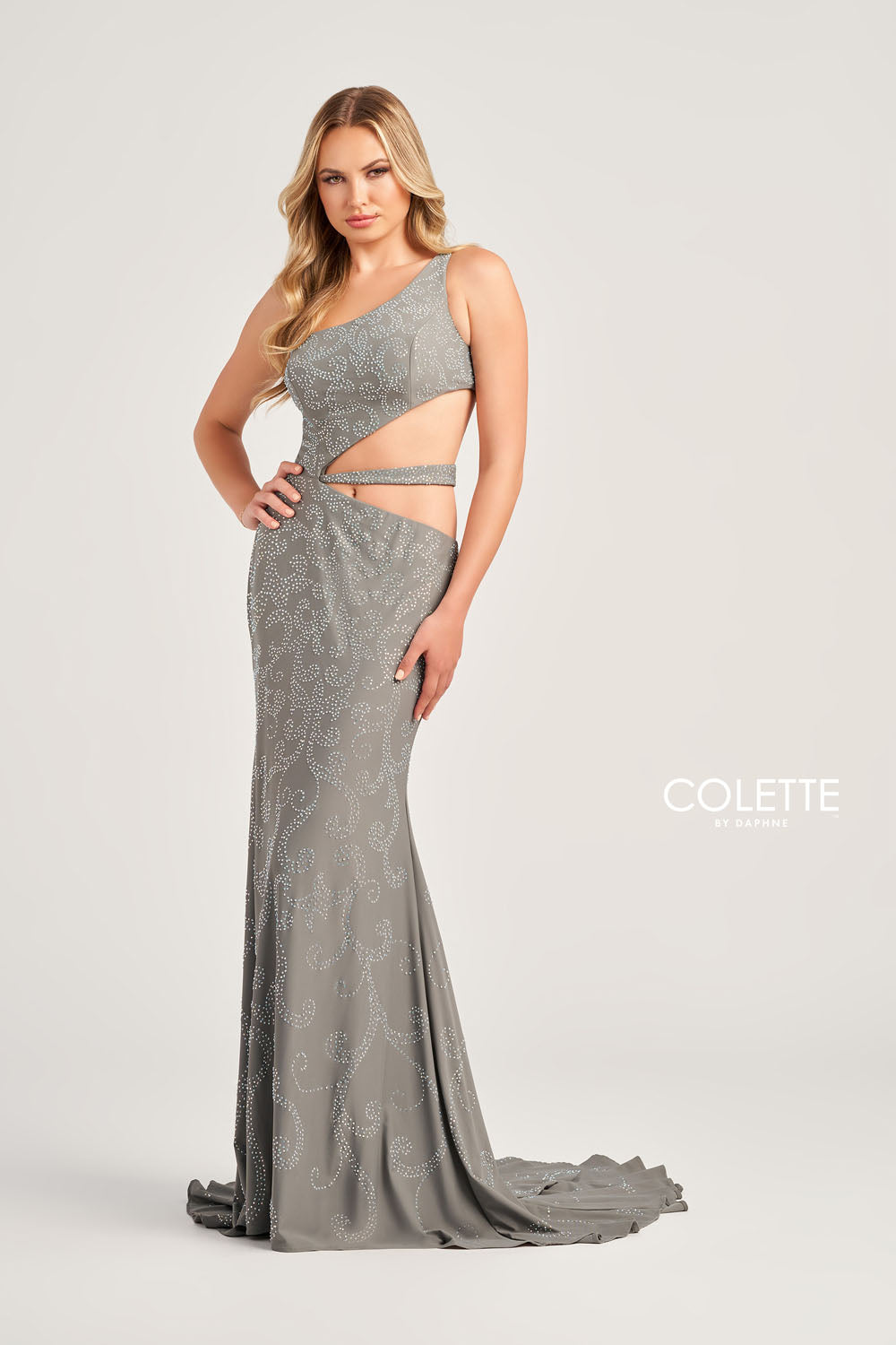 Colette CL5281 prom dress images. Colette CL5281 is available in these colors: Canary, Charcoal, Red, Amethyst.