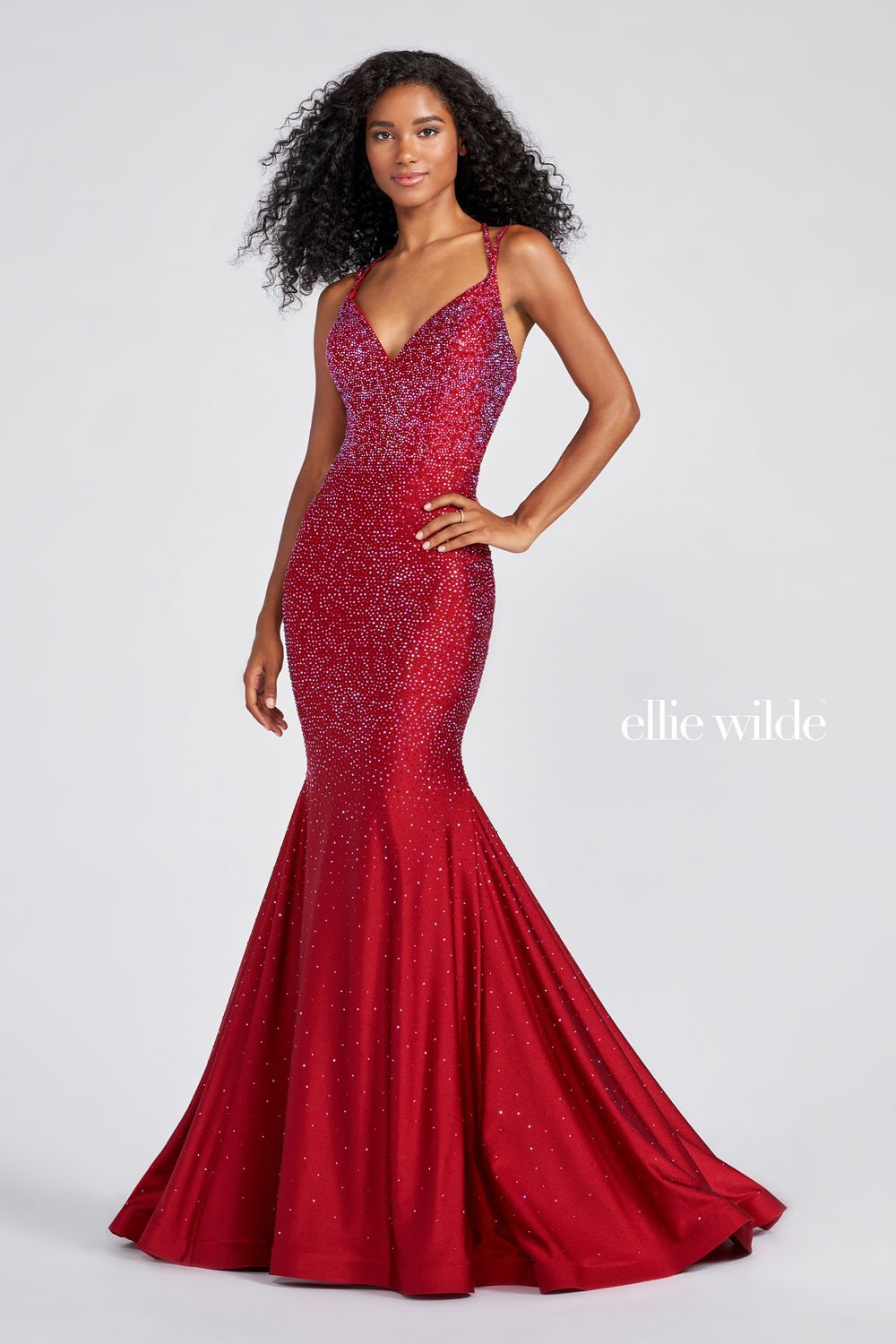 Ellie Wilde EW122001 prom dress images. Ellie Wilde EW122001 is available in these colors: Hot Pink, Ruby, Wine, Black, Royal Blue, Emerald, Powder Blue, Purple, English Rose Silver.