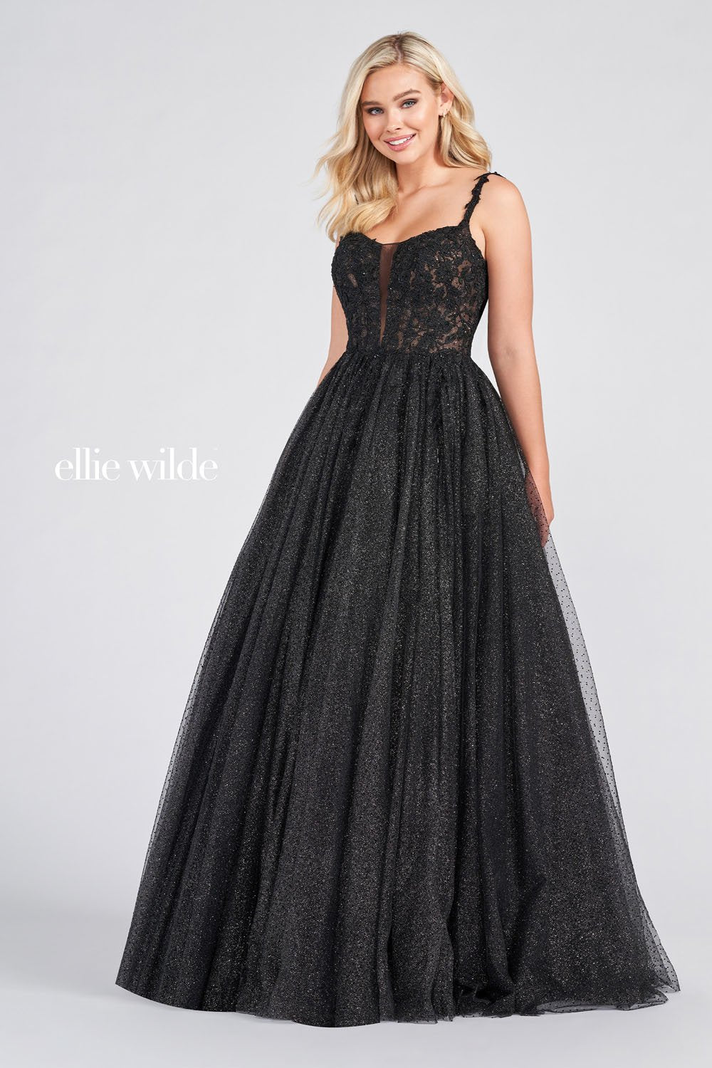 Ellie Wilde EW122049 prom dress images. Ellie Wilde EW122049 is available in these colors: Red, Black, Pearl White.