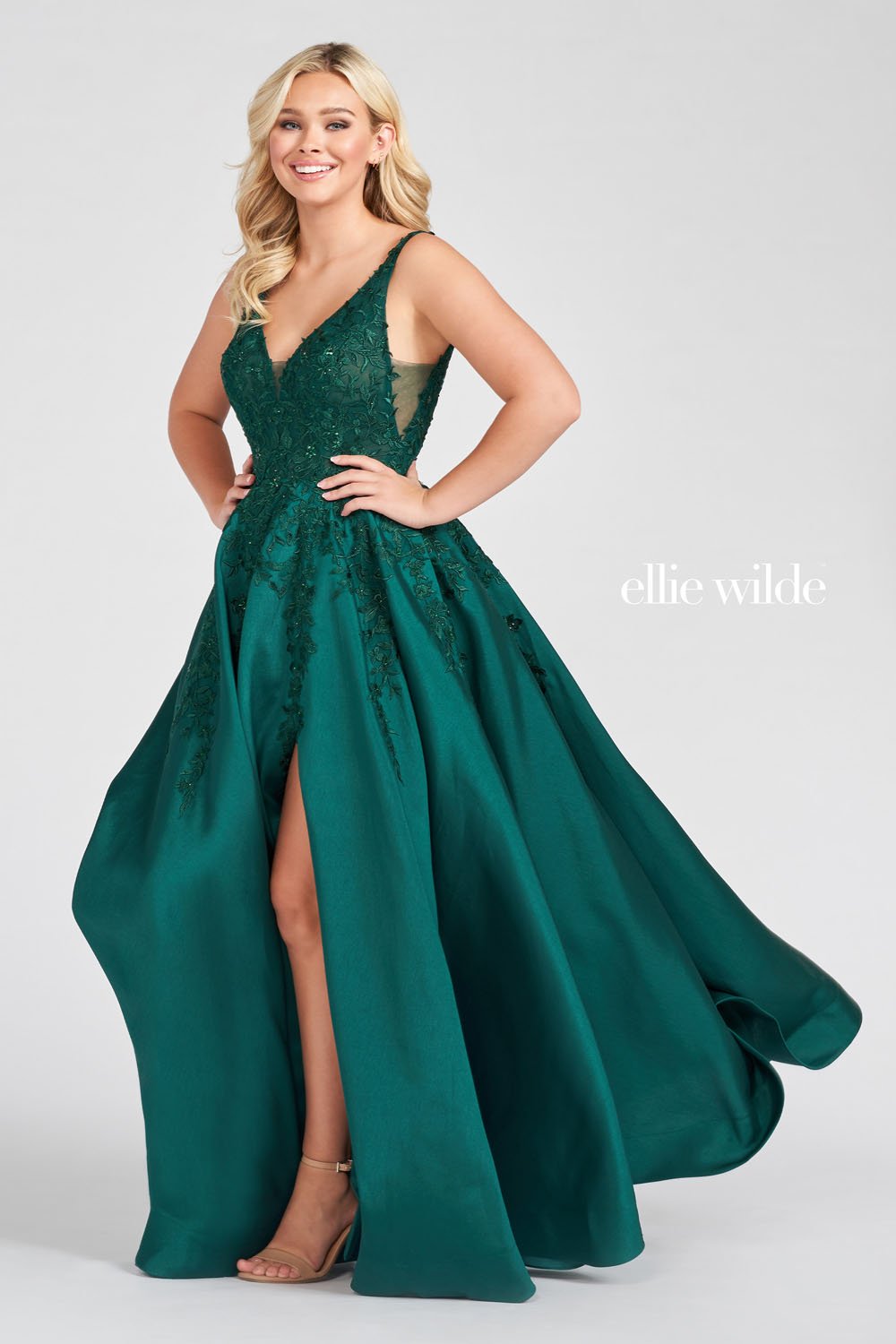 Ellie Wilde EW122074 prom dress images. Ellie Wilde EW122074 is available in these colors: Red, Light Blue, Teal, Navy Blue, Emerald.
