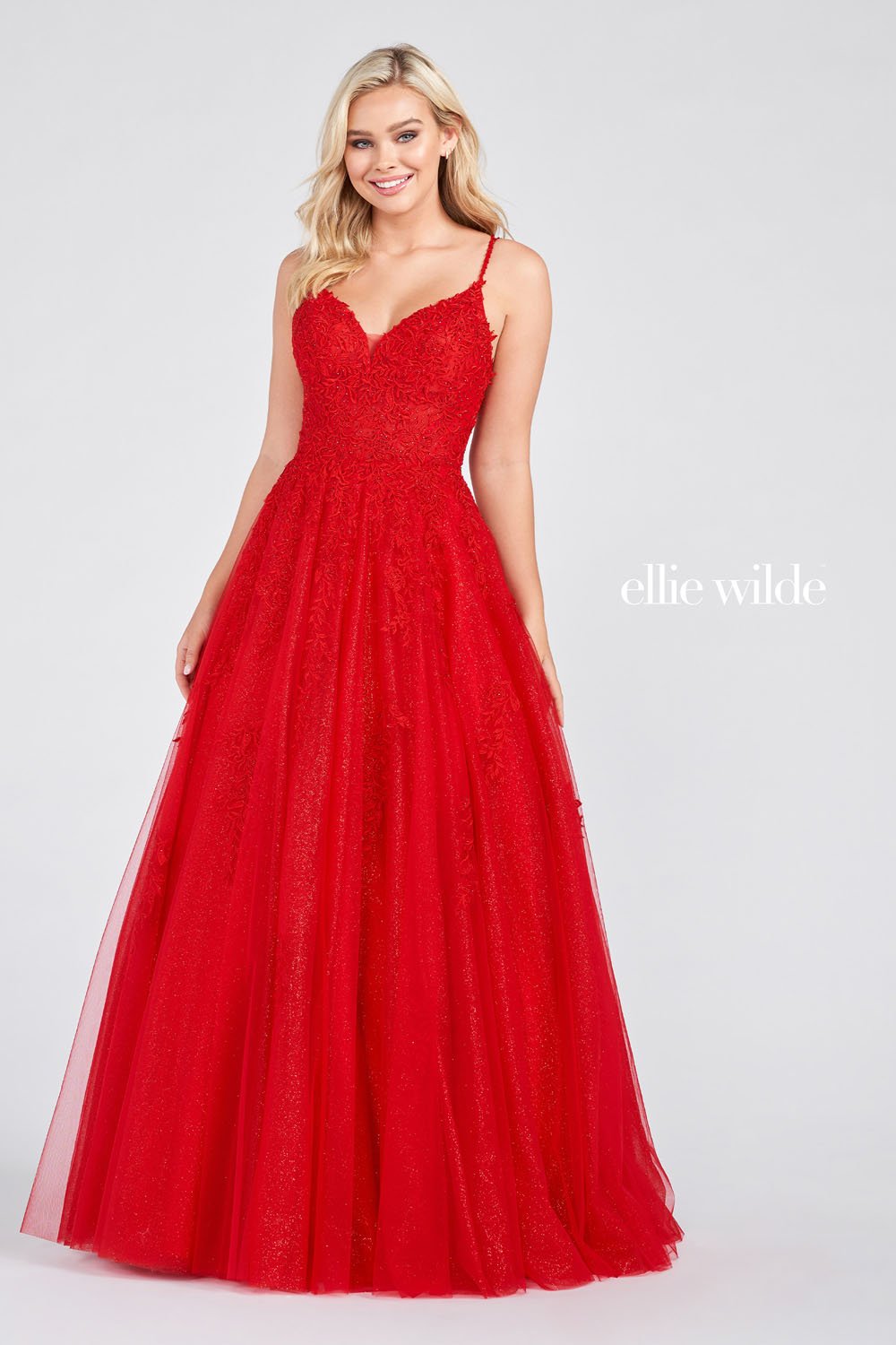 Ellie Wilde EW122076 prom dress images. Ellie Wilde EW122076 is available in these colors: Red, Light Blue.