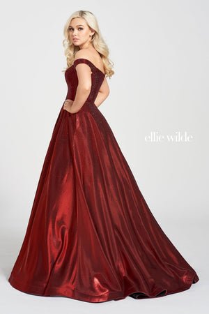 Ellie Wilde EW122106 prom dress images.  Ellie Wilde EW122106 is available in these colors: Red, Black, Beige Silver, Wine, Navy Blue.