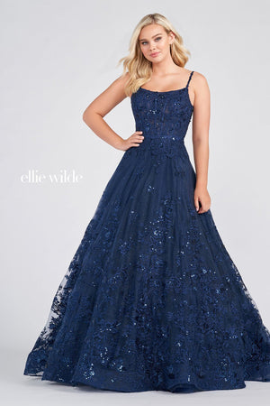 Ellie Wilde EW122109 prom dress images.  Ellie Wilde EW122109 is available in these colors: Light Yellow, Navy Blue, Lavender.