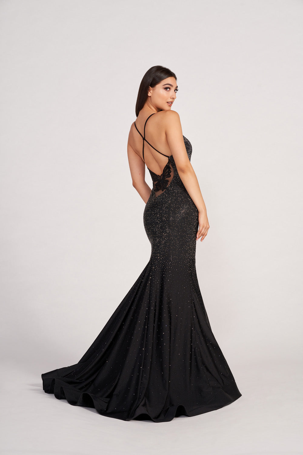 Ellie Wilde EW34005 prom dress images. Ellie Wilde EW34005 is available in these colors: Black, Navy Blue, Hot Pink, Ruby, Royal Blue, Lavender Frost.