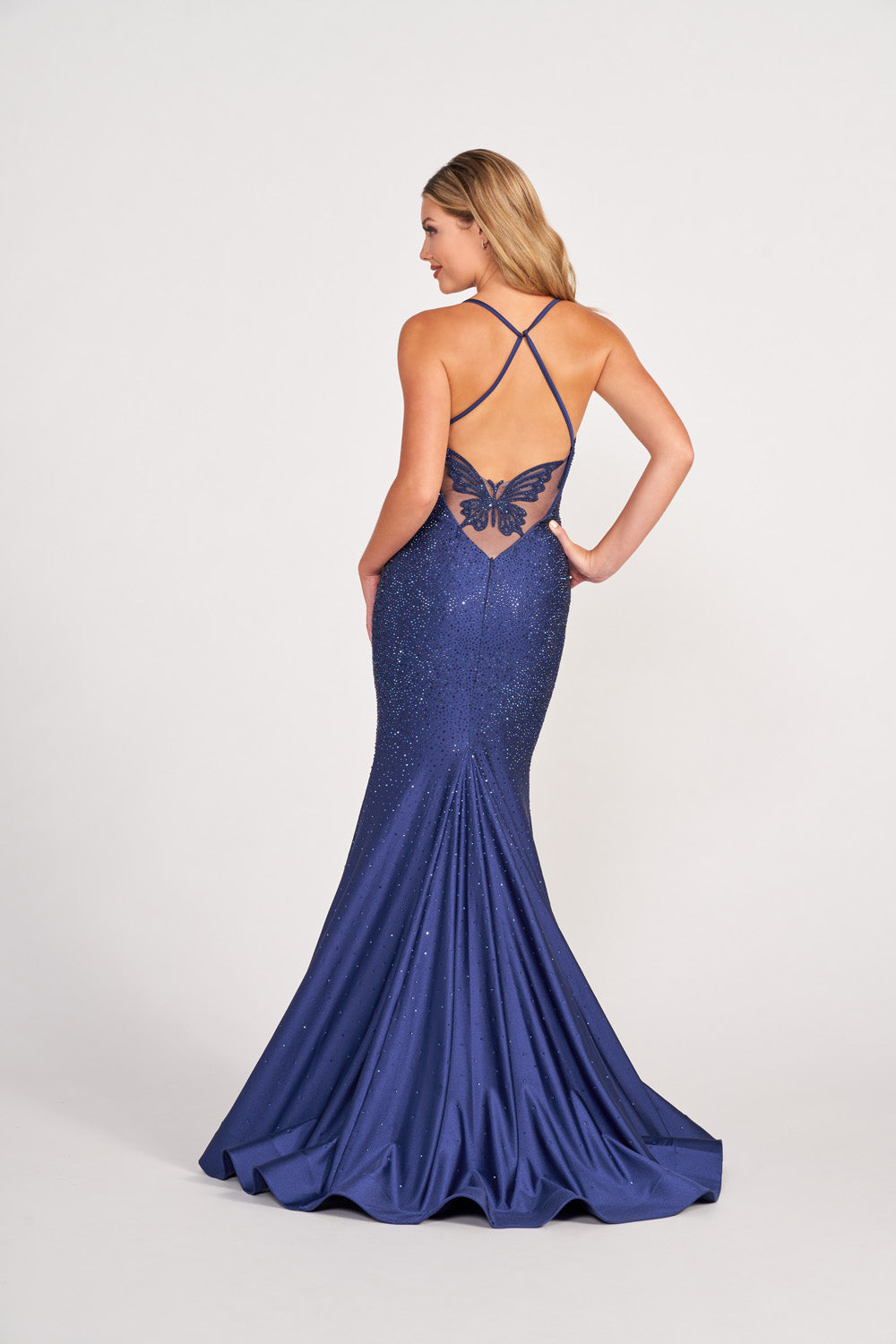 Ellie Wilde EW34005 prom dress images. Ellie Wilde EW34005 is available in these colors: Black, Navy Blue, Hot Pink, Ruby, Royal Blue, Lavender Frost.
