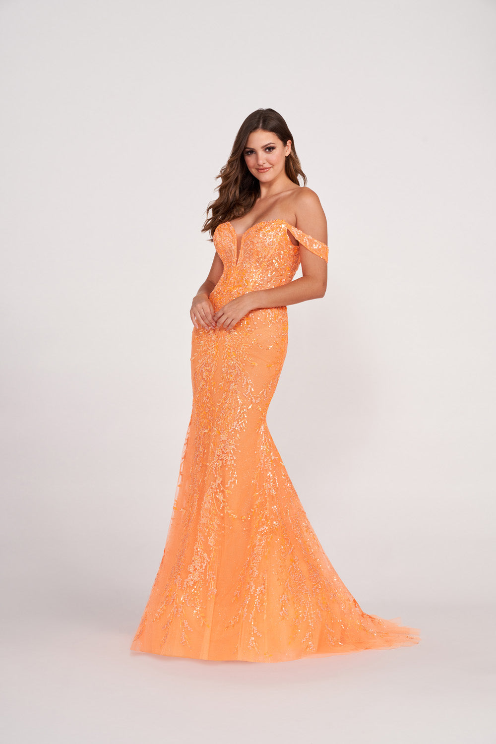 Ellie Wilde EW34007 prom dress images. Ellie Wilde EW34007 is available in these colors: Cerise, Orange, Yellow, Lilac, Royal Blue.