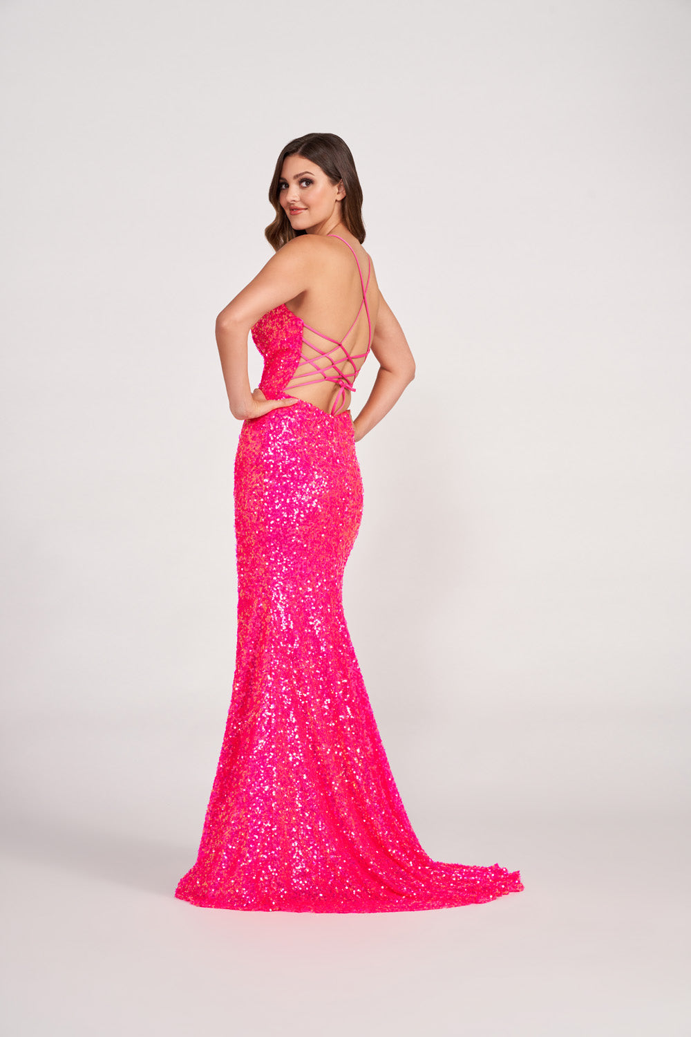Ellie Wilde EW34015 prom dress images. Ellie Wilde EW34015 is available in these colors: Hot Pink, Orange, Lilac, Bluebell, Magenta.