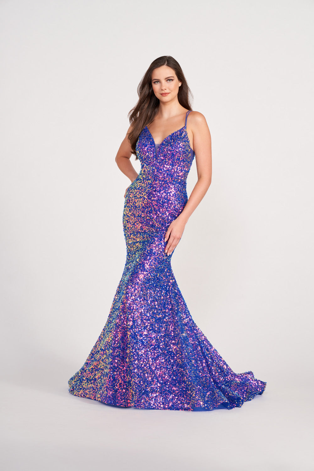 Ellie Wilde EW34016 prom dress images. Ellie Wilde EW34016 is available in these colors: Forest Light, Hot Pink, Orange, Light Blue, Iris.