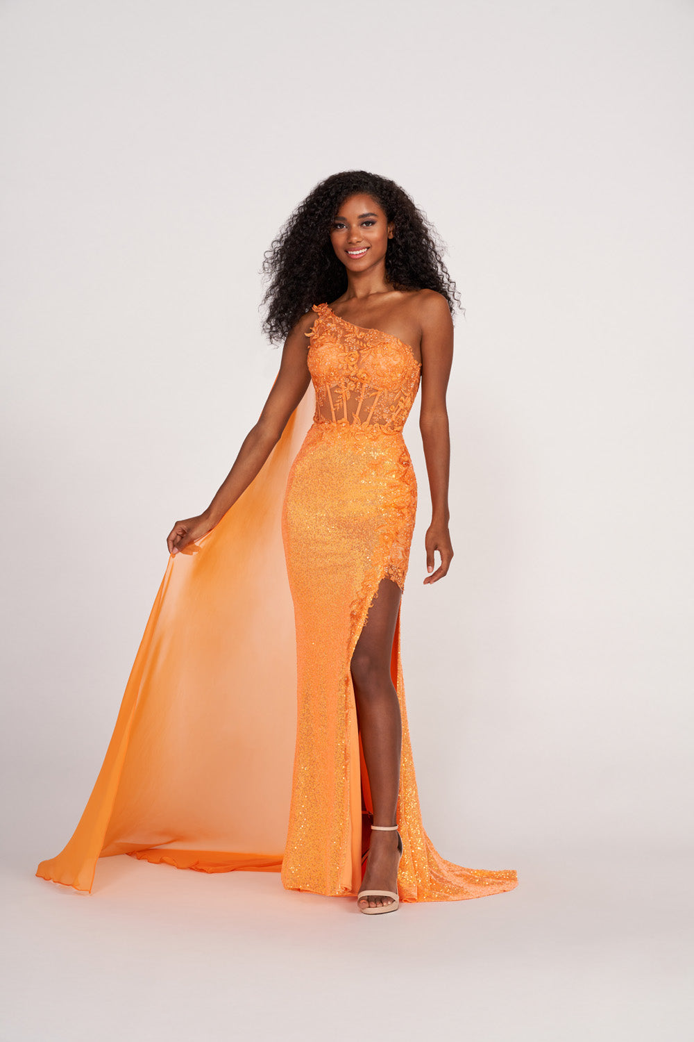 Ellie Wilde EW34020 prom dress images. Ellie Wilde EW34020 is available in these colors: Hot Pink, Orange, Ocean Blue, Lime.