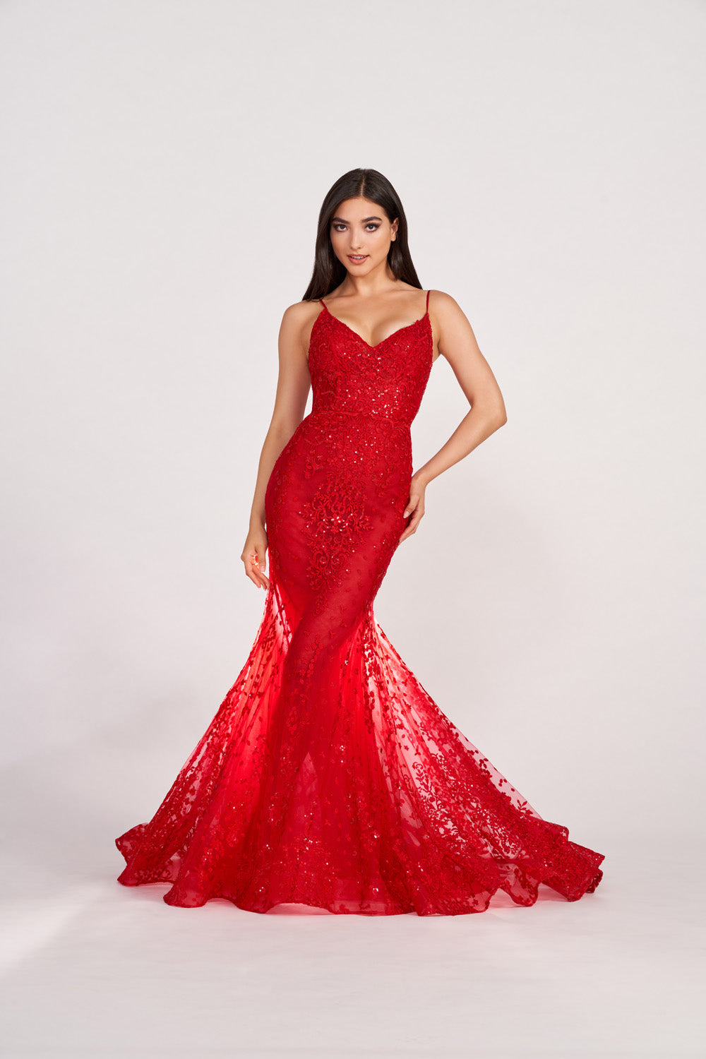 red ellie wilde prom dress EW34030 Dresses 00 / neckline_round Designer Prom Dress Brand fitted bodice with full Colors:Red