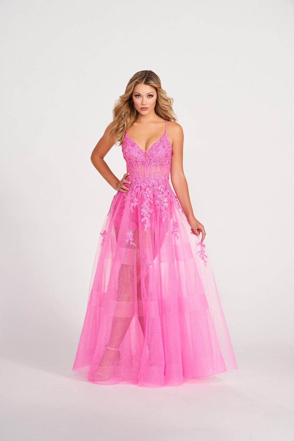 Ellie Wilde EW34032 prom dress images. Ellie Wilde EW34032 is available in these colors: Red, Hot Pink, Royal Blue, Black.