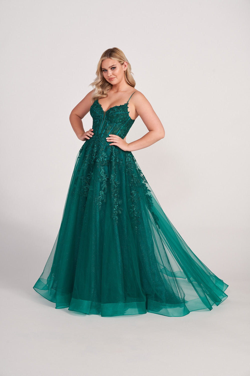 Ellie Wilde EW34036 prom dress images. Ellie Wilde EW34036 is available in these colors: Orange, Yellow, Royal Blue, Magenta, Emerald.
