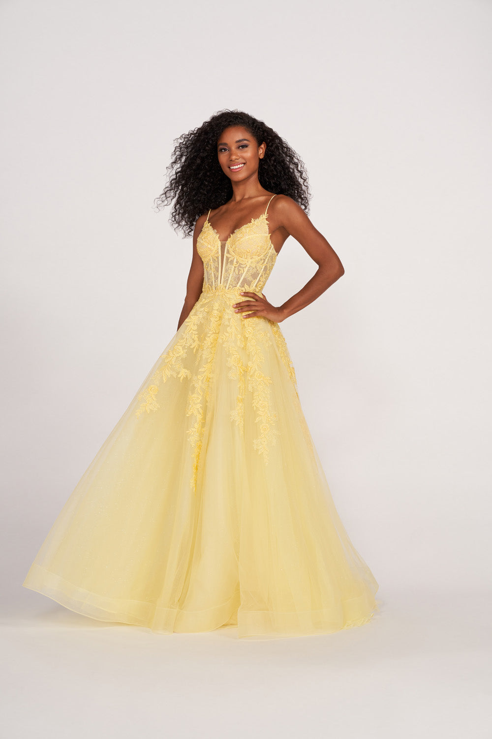 Ellie Wilde EW34036 prom dress images. Ellie Wilde EW34036 is available in these colors: Orange, Yellow, Royal Blue, Magenta, Emerald.
