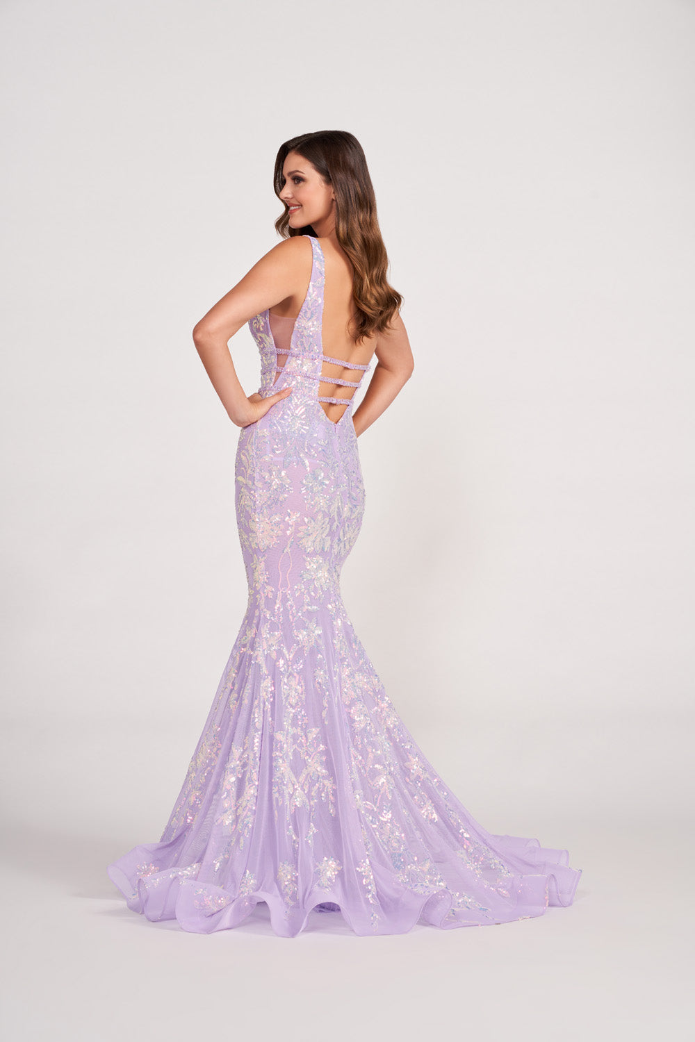 Ellie Wilde EW34041 prom dress images. Ellie Wilde EW34041 is available in these colors: Hot Pink, Lilac, Orange, Royal Blue, Navy Blue, Emerald, Aqua.