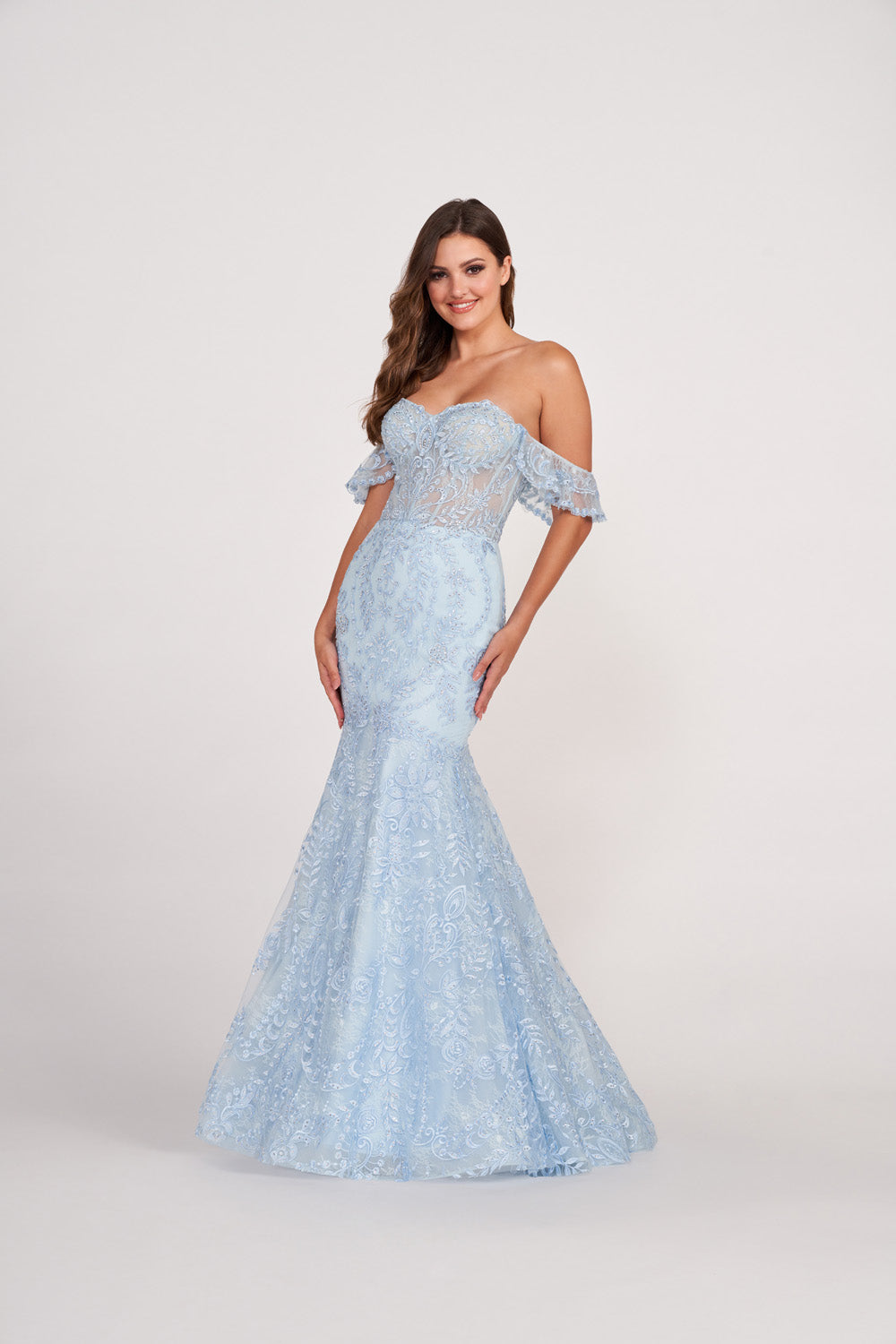 Ellie Wilde EW34049 prom dress images. Ellie Wilde EW34049 is available in these colors: Petal, Light Blue, Red.