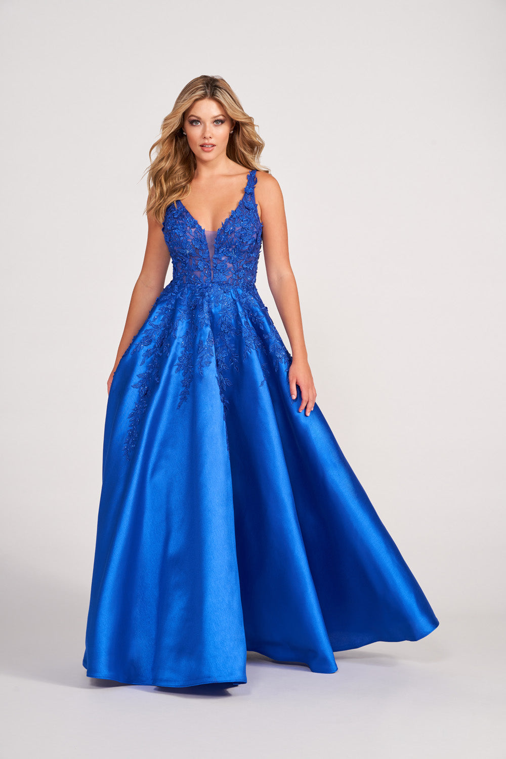 Ellie Wilde EW34050 prom dress images. Ellie Wilde EW34050 is available in these colors: Lilac, Red, Royal Blue, Emerald, Navy Blue, Black.