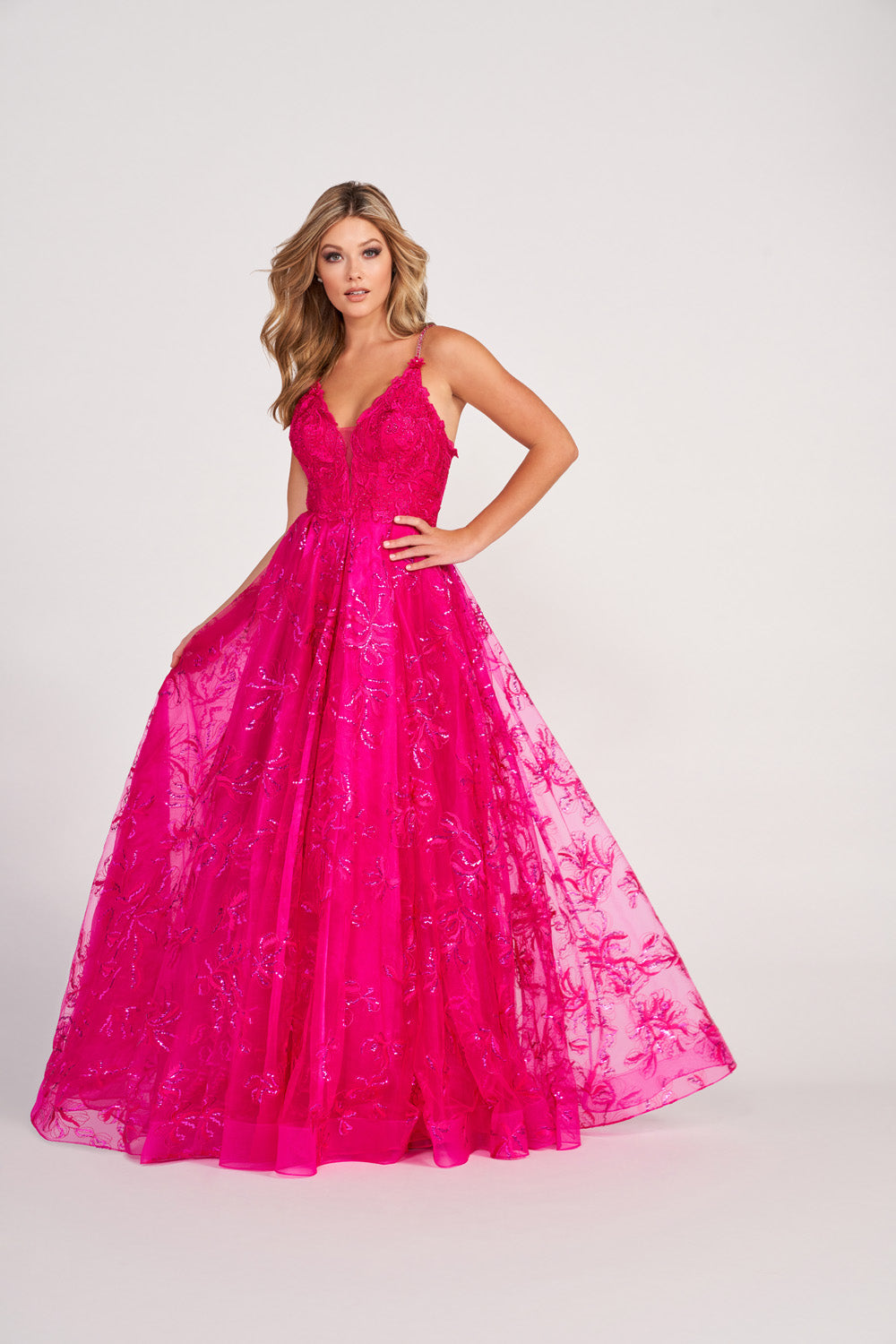 Ellie Wilde EW34051 prom dress images. Ellie Wilde EW34051 is available in these colors: Lavender, Emerald, Magenta, Royal Blue, Yellow.