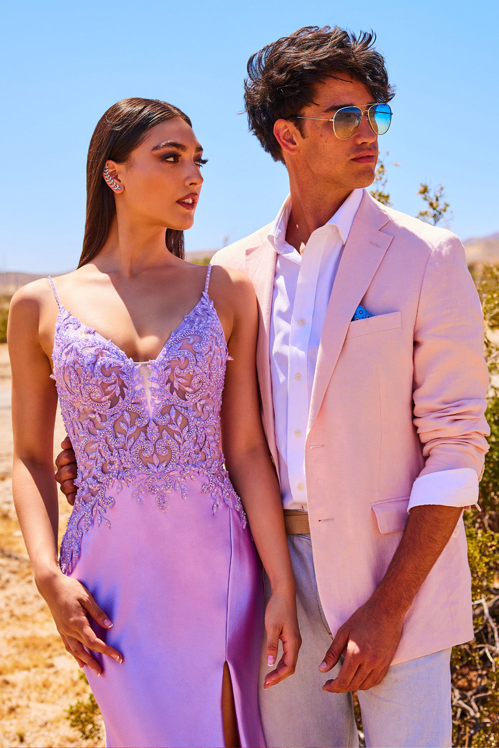 Ellie Wilde EW34052 prom dress images. Ellie Wilde EW34052 is available in these colors: Lilac, Magenta, Royal Blue, Emerald, Navy Blue, Red.