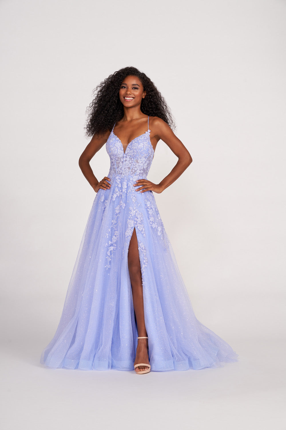 white christmas dresses Periwinkle Tulle Appliques Off-the-Shoulder Ruffle Long Prom Dress  VK23122110 – Vickidress