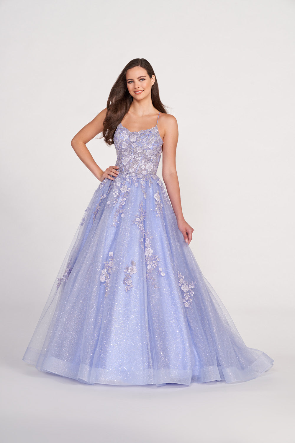 Ellie Wilde EW34055 prom dress images. Ellie Wilde EW34055 is available in these colors: Periwinkle, Emerald, Royal Blue.