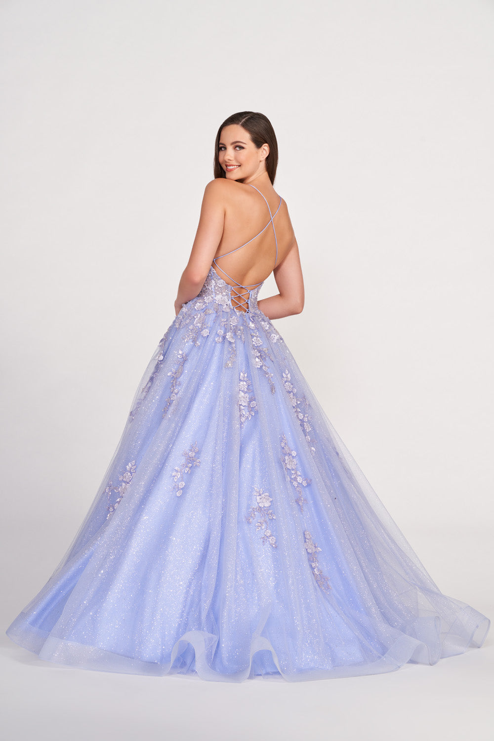 Ellie Wilde EW34055 prom dress images. Ellie Wilde EW34055 is available in these colors: Periwinkle, Emerald, Royal Blue.