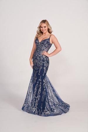 Ellie Wilde EW34056 prom dress images.  Ellie Wilde EW34056 is available in these colors: Navy Blue, Rose Gold  Gray, Light Blue, Emerald, Silver Nude.