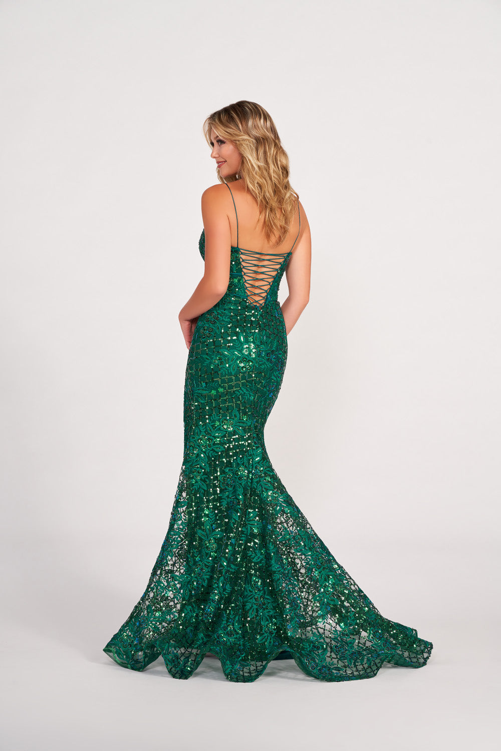 Ellie Wilde EW34057 prom dress images.  Ellie Wilde EW34057 is available in these colors: Emerald, Sunflower, Red.