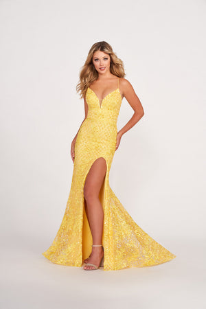 Ellie Wilde EW34057 prom dress images.  Ellie Wilde EW34057 is available in these colors: Emerald, Sunflower, Red.