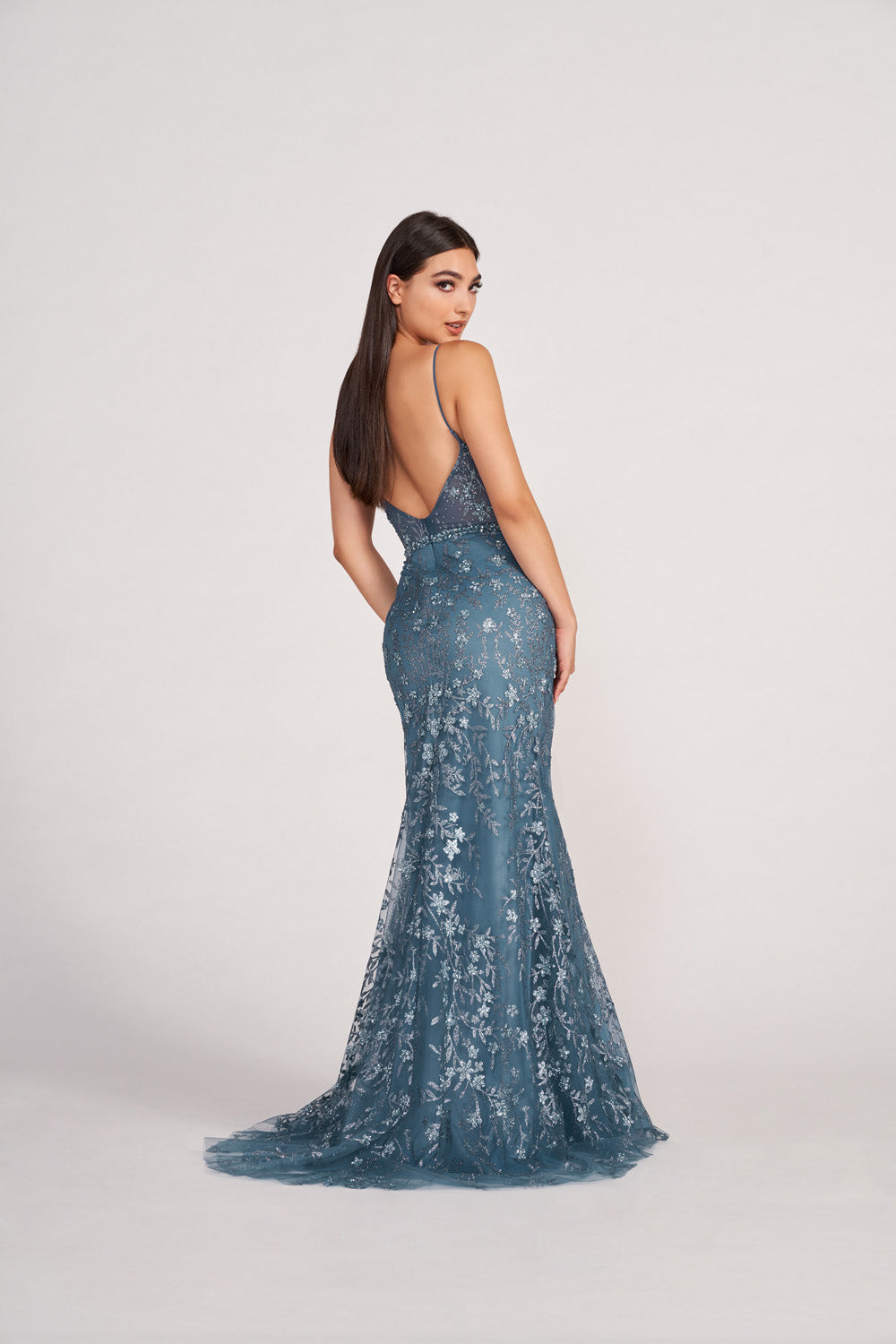 Ellie Wilde EW34058 prom dress images. Ellie Wilde EW34058 is available in these colors: Steel Blue, Emerald, Slate, Lilac.