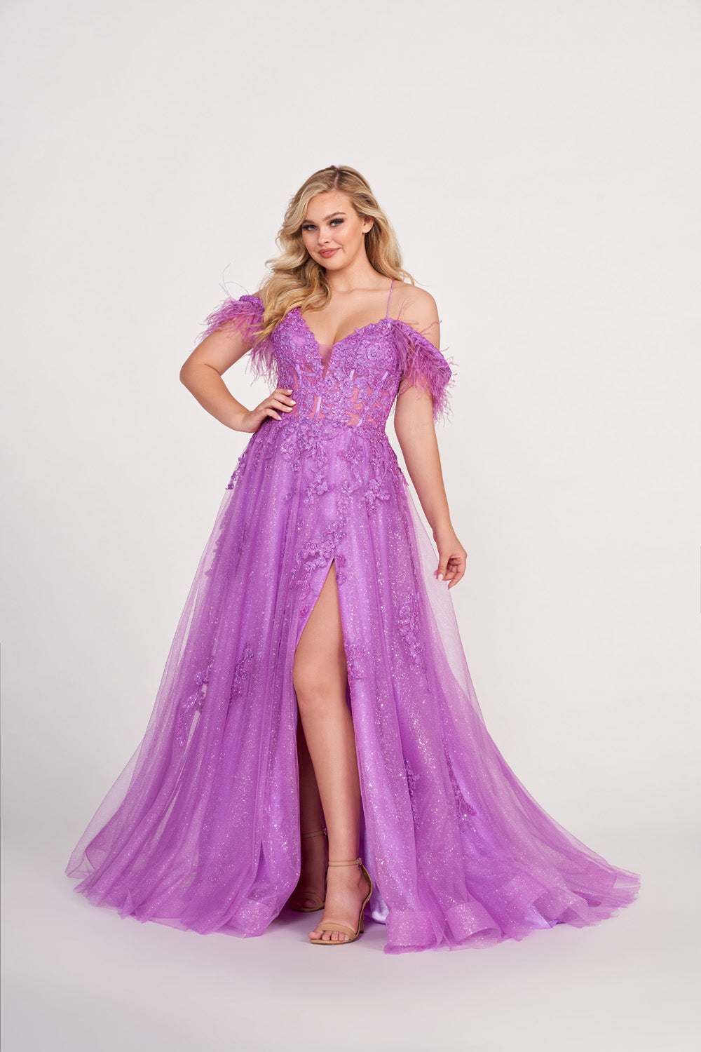 Ellie Wilde EW34066 prom dress images. Ellie Wilde EW34066 is available in these colors: Periwinkle, Orange, Iris, Red.
