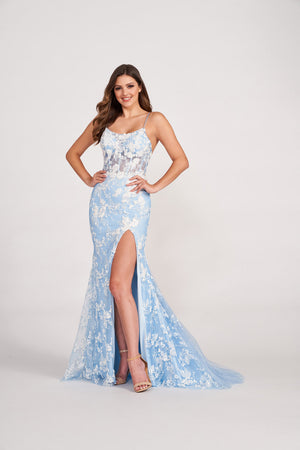 Ellie Wilde EW34068 prom dress images.  Ellie Wilde EW34068 is available in these colors: Light Blue, Lilac, Light Yellow.
