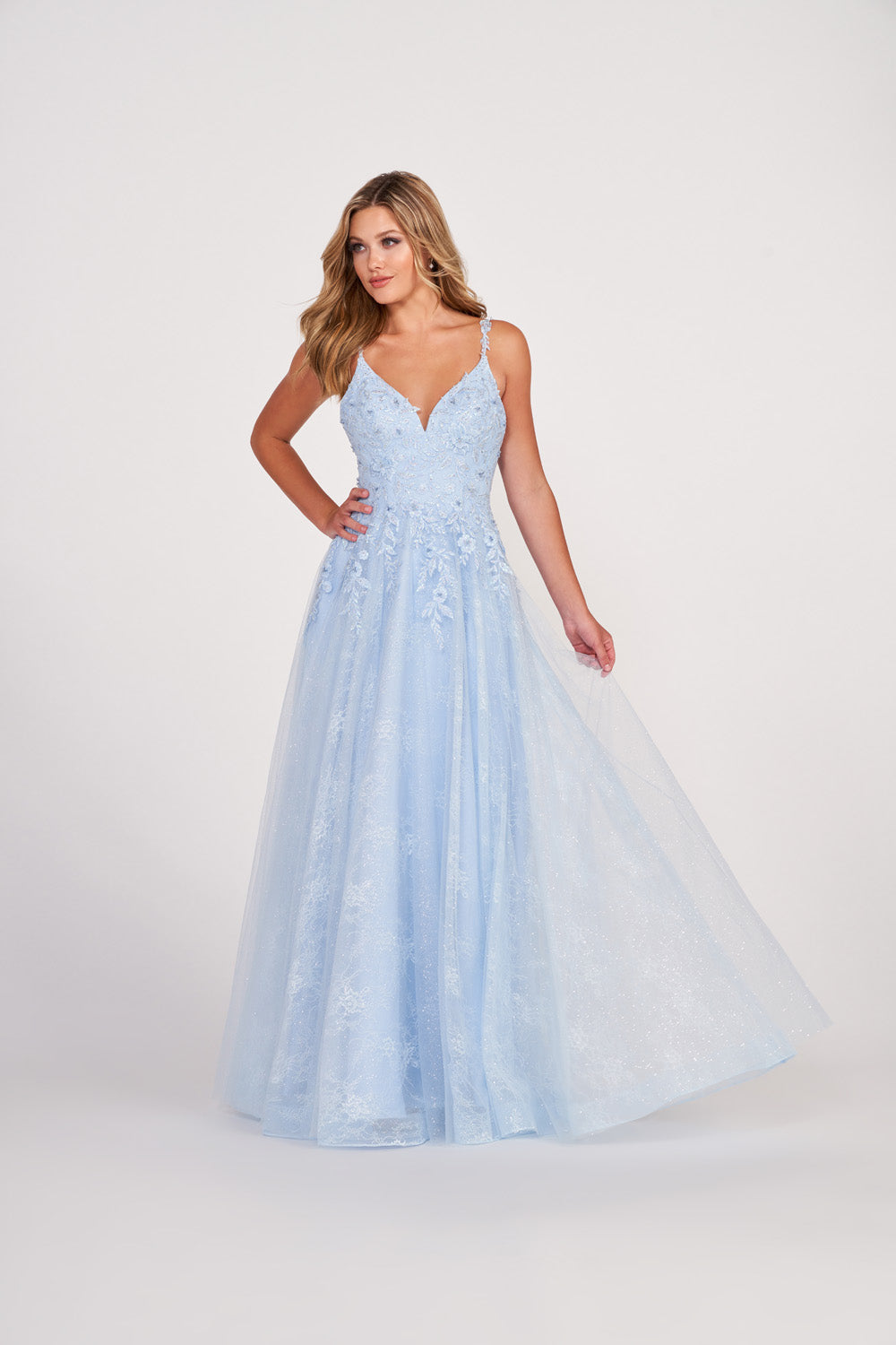 Ellie Wilde EW34086 prom dress images. Ellie Wilde EW34086 is available in these colors: Light Blue, Magenta, Emerald, Navy Blue.
