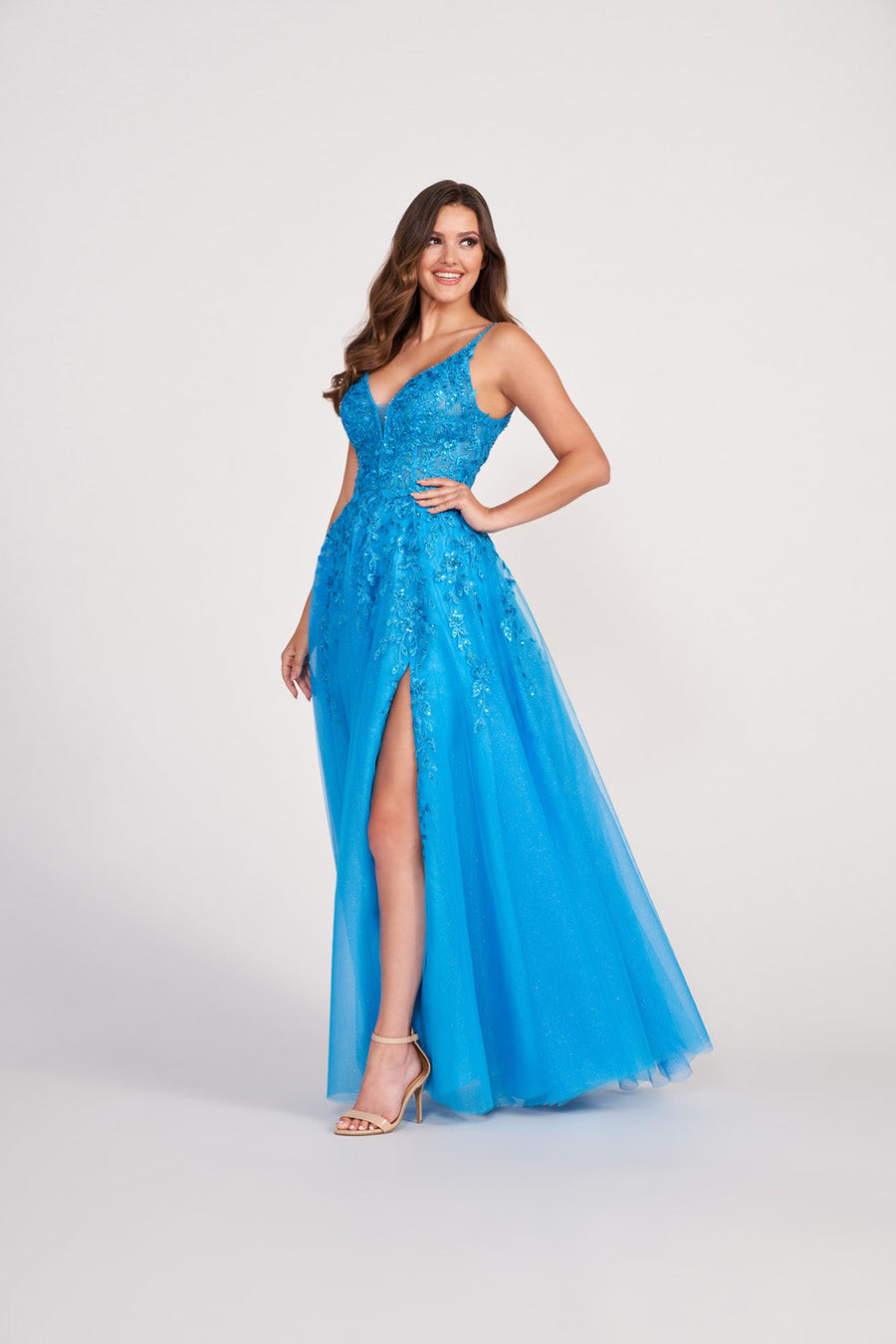 Ellie Wilde EW34089 prom dress images.  Ellie Wilde EW34089 is available in these colors: Ocean Blue, Magenta, Red, Light Blue.