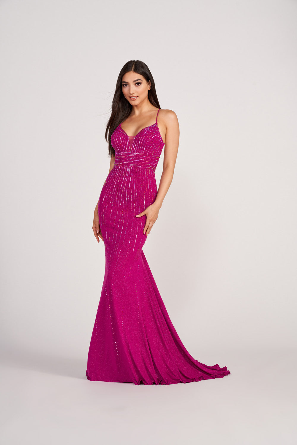 Ellie Wilde EW34094 prom dress images. Ellie Wilde EW34094 is available in these colors: Cranberry, Emerald, Navy Blue.