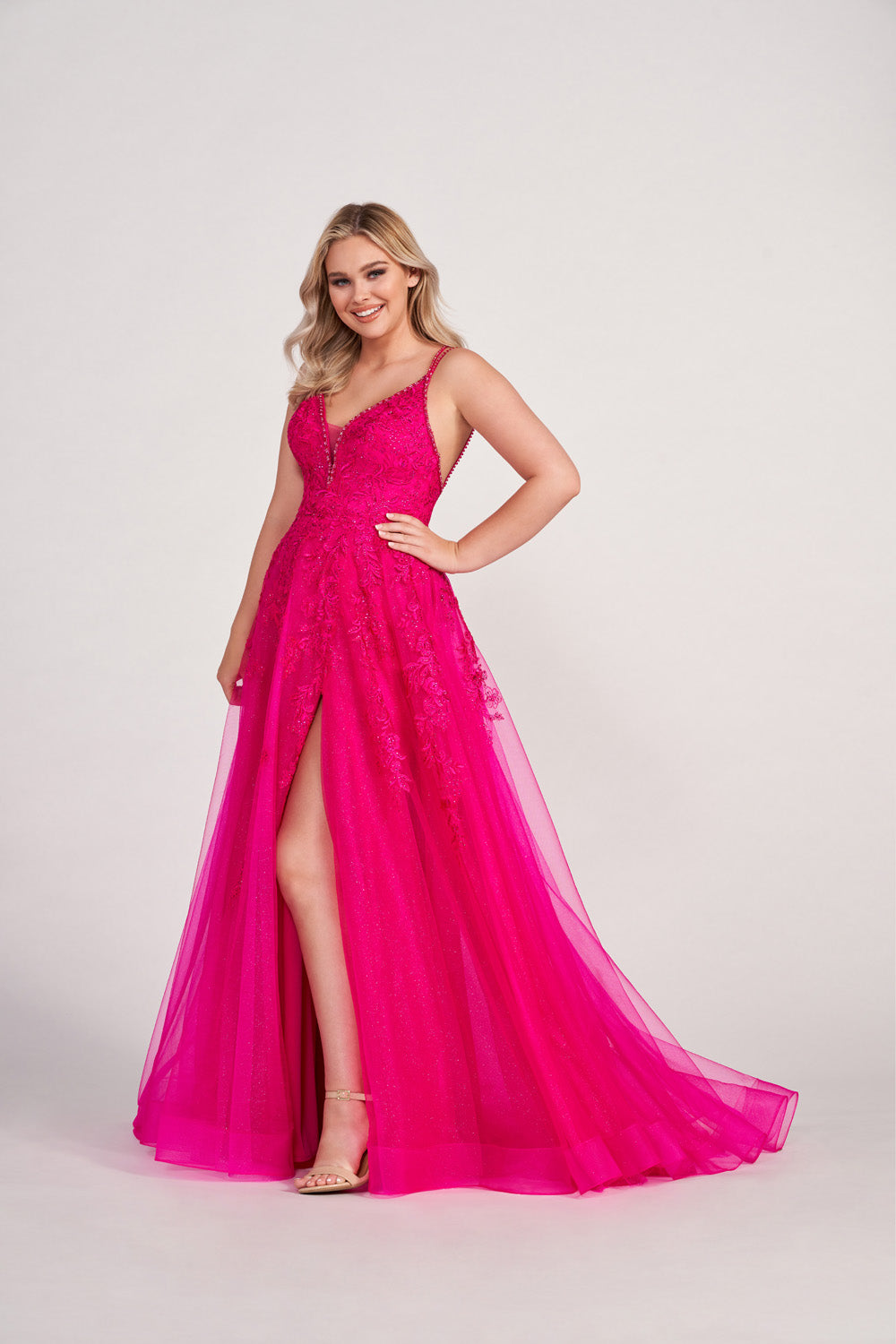 Ellie Wilde EW34095 prom dress images. Ellie Wilde EW34095 is available in these colors: Magenta, Petal, Yellow, Mist.